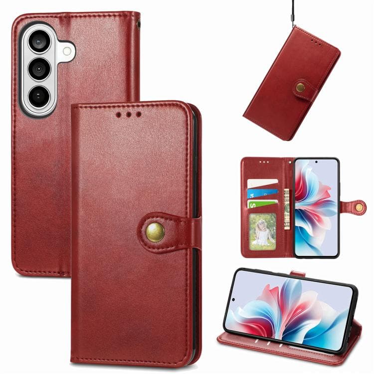For Samsung Galaxy S26 5G Retro Solid Color Buckle Leather Phone Case(Red)