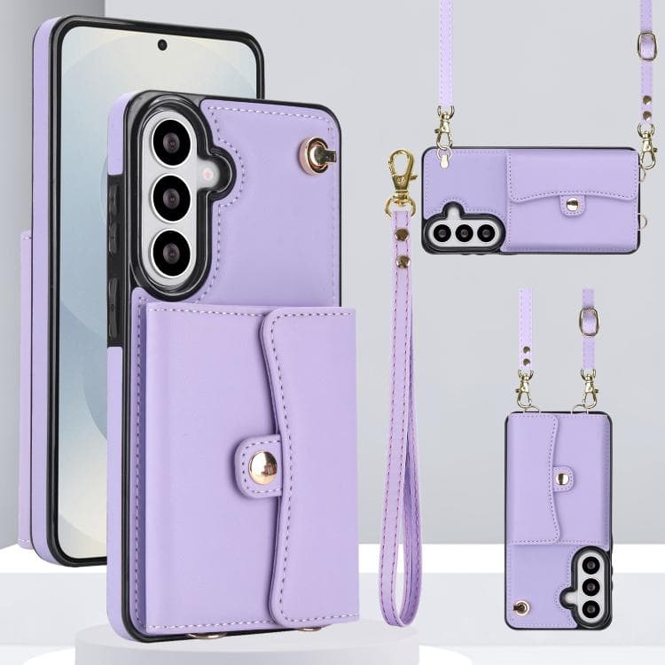 For Samsung Galaxy S26 5G RFID Card Slot Phone Case with Long Lanyard(Purple) - Immagine 1