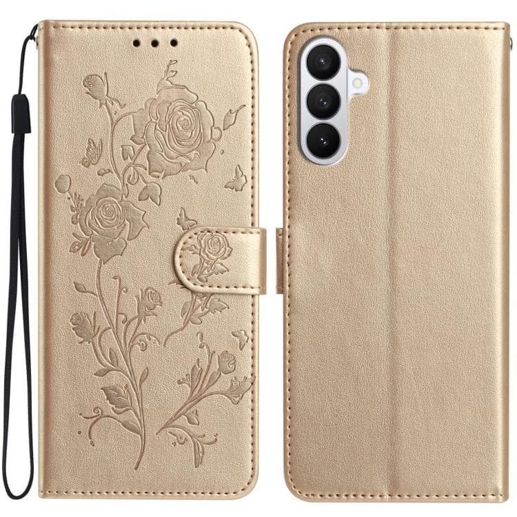 For Samsung Galaxy S26 5G Rose Flower Embossing Pattern Leather Phone Case(Gold) - Immagine 1