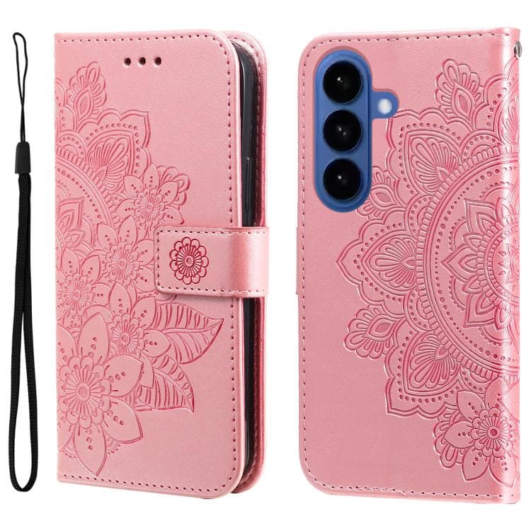 For Samsung Galaxy S26 5G Seven-petal Flowers Embossing Leather Phone Case(Rose Gold) - Immagine 1