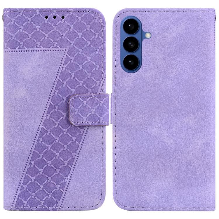 Fondina per telefono in pelle goffrata a forma di sette per Samsung Galaxy S26 5G (Viola) - Immagine 1