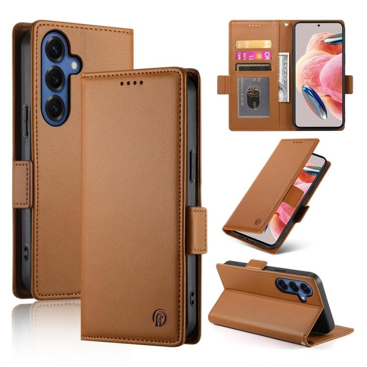 Custodia in pelle opaca magnetica con fibbia laterale per Samsung Galaxy S26 5G (Marrone) - Immagine 1