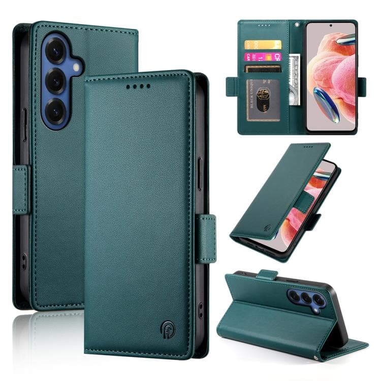 Custodia in pelle opaca magnetica con fibbia laterale per Samsung Galaxy S26 5G (Verde scuro) - Immagine 1