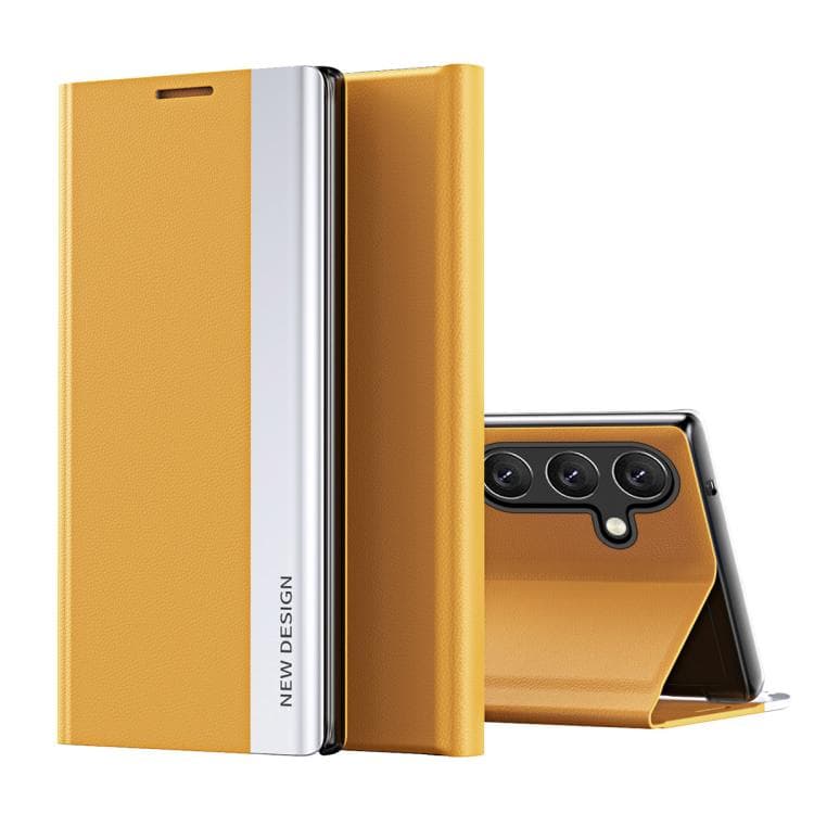 For Samsung Galaxy S26 5G Side Electroplated Adsorption Leather Phone Case(Yellow)