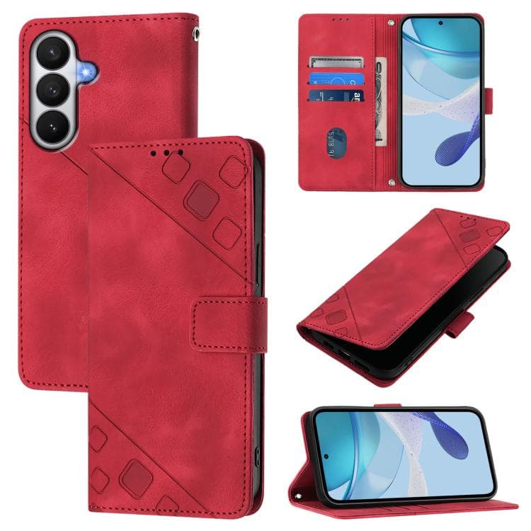 For Samsung Galaxy S26 5G Skin-feel Embossed Leather Phone Case(Red) - Immagine 1