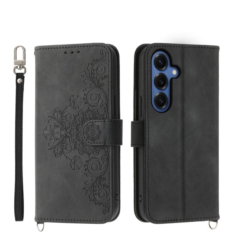 For Samsung Galaxy S26 5G Skin Feel Flowers Embossed Wallet Leather Phone Case(Black) - Immagine 1
