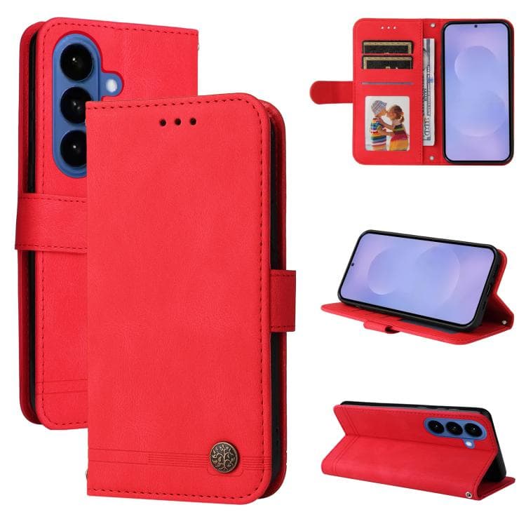 For Samsung Galaxy S26 5G Skin Feel Life Tree Metal Button Leather Phone Case(Red) - Immagine 1