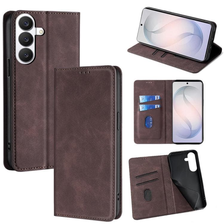 For Samsung Galaxy S26 5G Skin Feel Magnetic Leather Phone Case(Dark Brown) - Immagine 1
