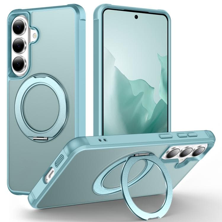 For Samsung Galaxy S26 5G Skin-Feel Rotary Damping Bracket MagSafe Phone Case(Lake Blue) - Immagine 1