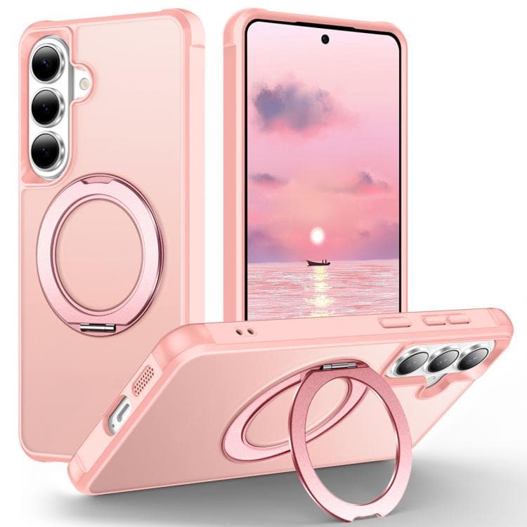 For Samsung Galaxy S26 5G Skin-Feel Rotary Damping Bracket MagSafe Phone Case(Pink) - Immagine 1