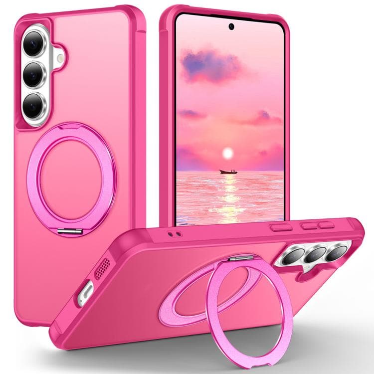 For Samsung Galaxy S26 5G Skin-Feel Rotary Damping Bracket MagSafe Phone Case(Rose Red) - Immagine 1