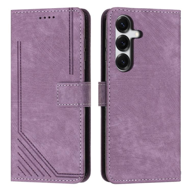 For Samsung Galaxy S26 5G Skin Feel Stripe Pattern Leather Phone Case with Lanyard(Purple) - Immagine 1