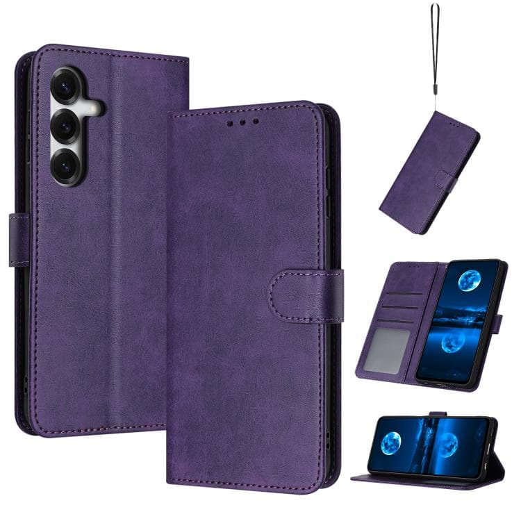 For Samsung Galaxy S26 5G Solid Calf Texture Flip Leather Phone Case(Purple) - Immagine 1