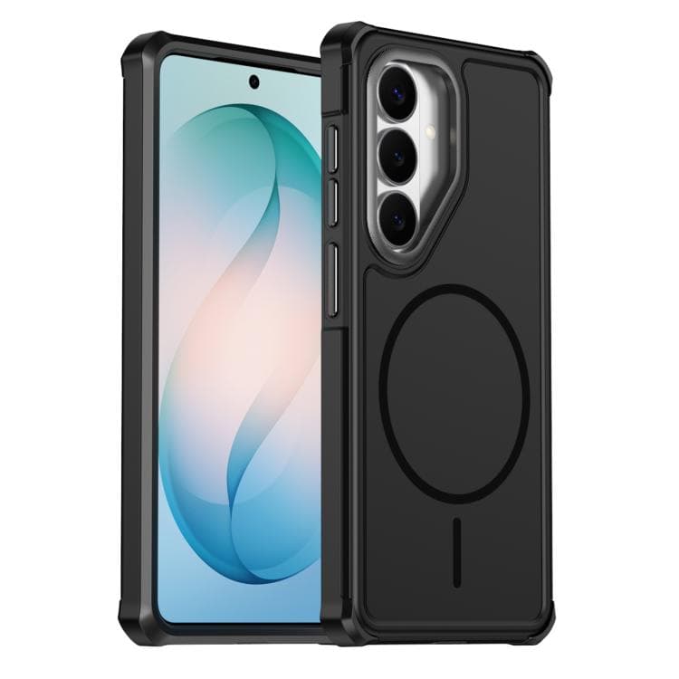 For Samsung Galaxy S26 5G Solid Color 2 in 1 Magnetic Airbag Shockproof Phone Case(Black) - Immagine 1