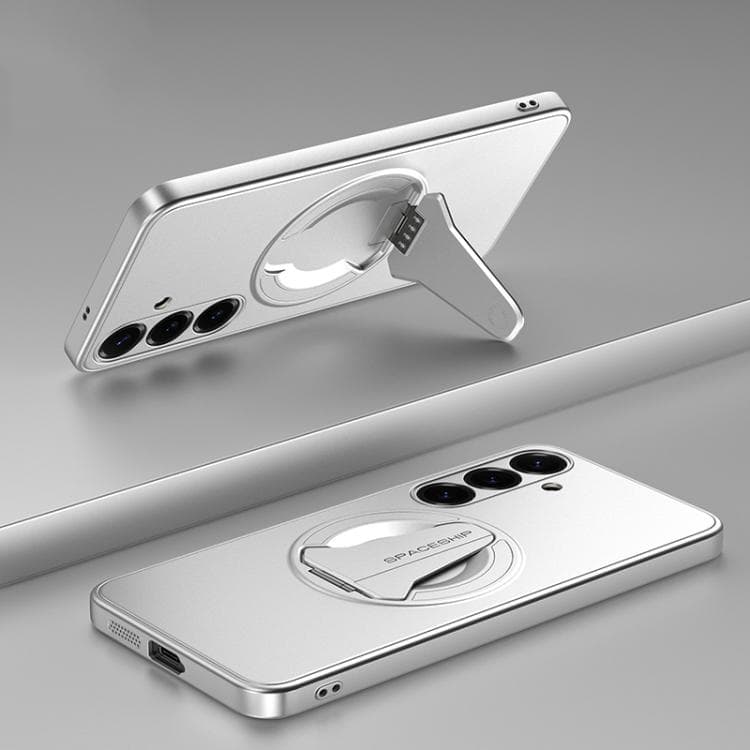For Samsung Galaxy S26 5G Spaceship MagSafe Folding Holder Phone Case(Silver White) - Immagine 1