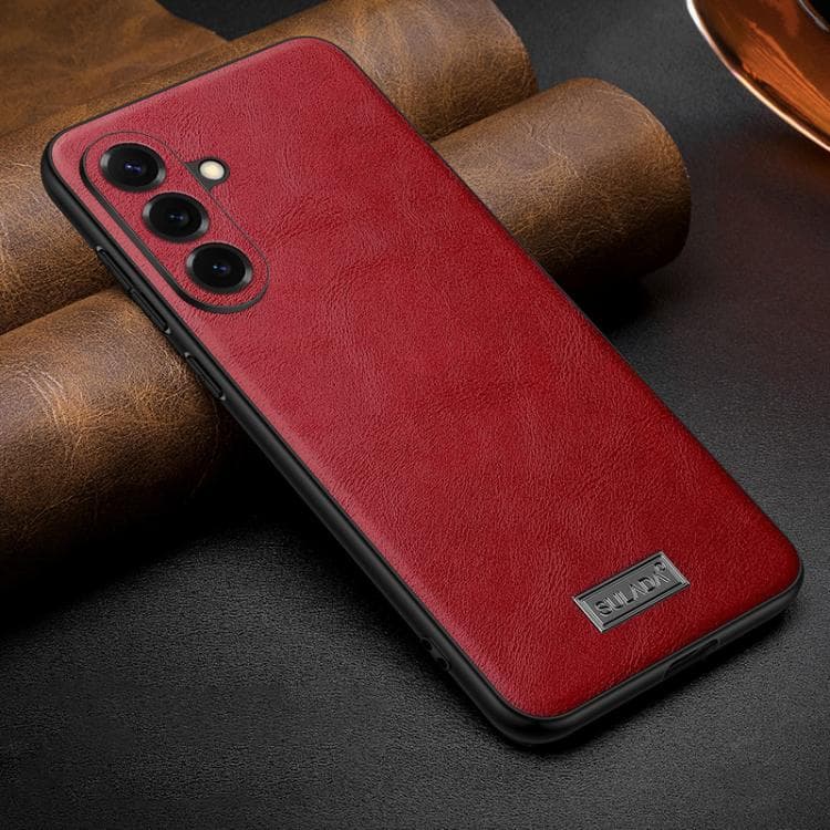 For Samsung Galaxy S26 5G SULADA Shockproof TPU Hybrid Handmade Leather Precise Hole Phone Case(Red) - Immagine 1