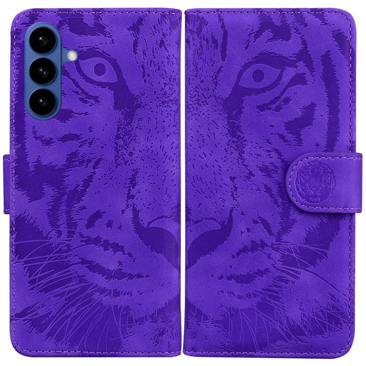 Fondina in pelle flip con motivo a rilievo tigre per Samsung Galaxy S26 5G (Viola) - Immagine 1