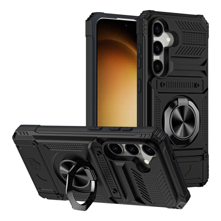 For Samsung Galaxy S26 5G TPU Hybrid PC Shockproof Card Phone Case with Metal Ring Holder(Black) - Immagine 1