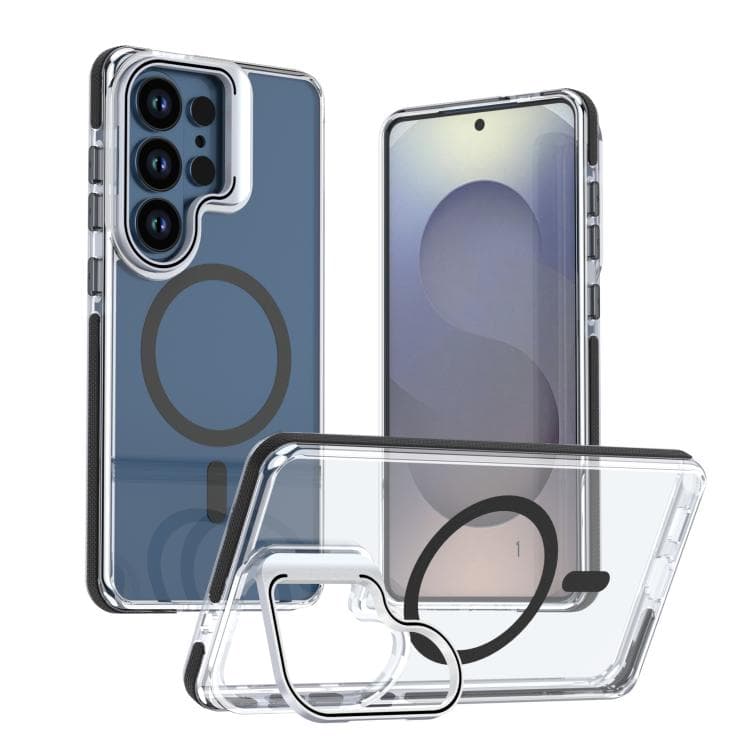 For Samsung Galaxy S26 5G Vibrant Transparent Lens Kickstand Magnetic Phone Case(Black) - Immagine 1