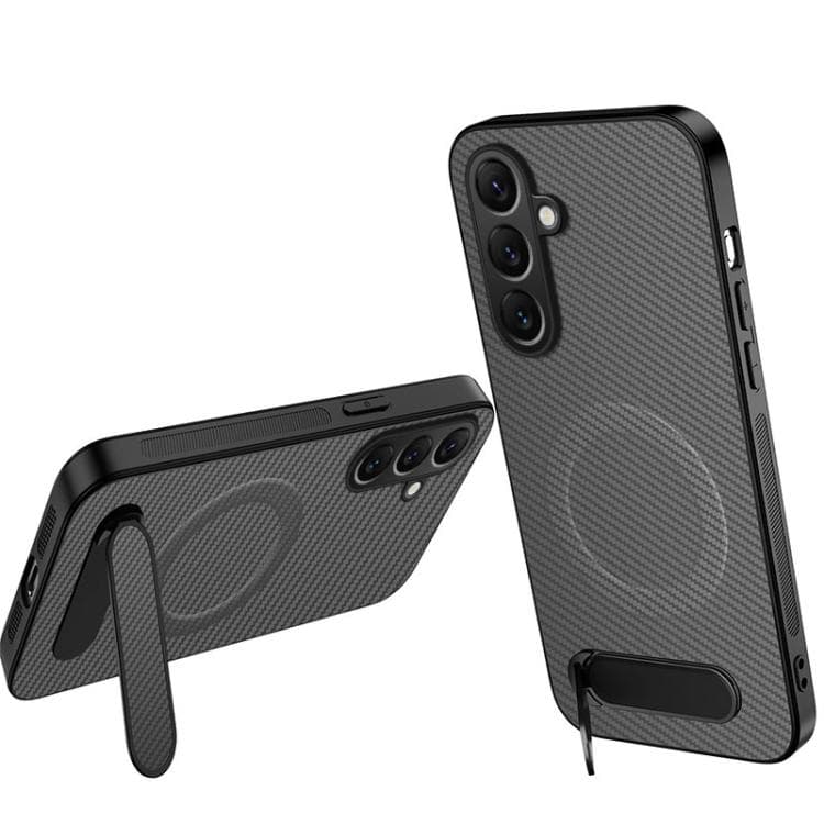 For Samsung Galaxy S26 5G WANLONFENG Kickstand Carbon Fiber Texture Magnetic Phone Case(Grey) - Immagine 1