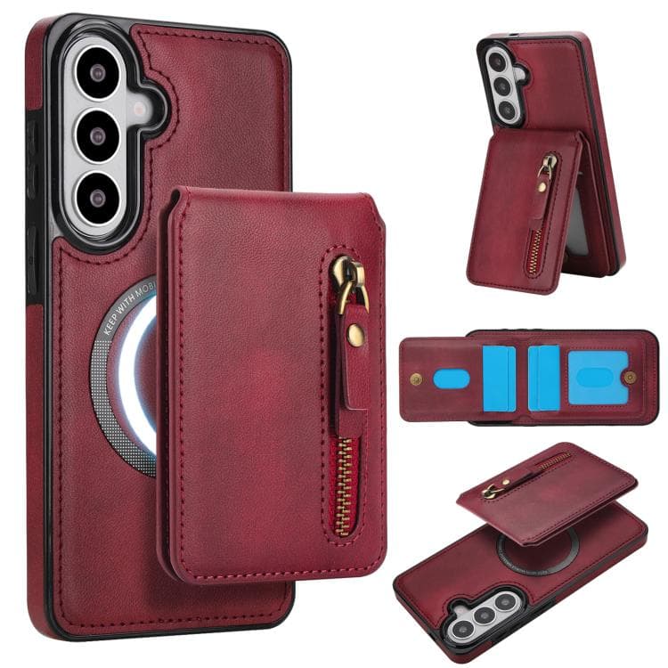 For Samsung Galaxy S26 5G Zipper Wallet Split MagSafe Leather Back Phone Case(Red) - Immagine 1