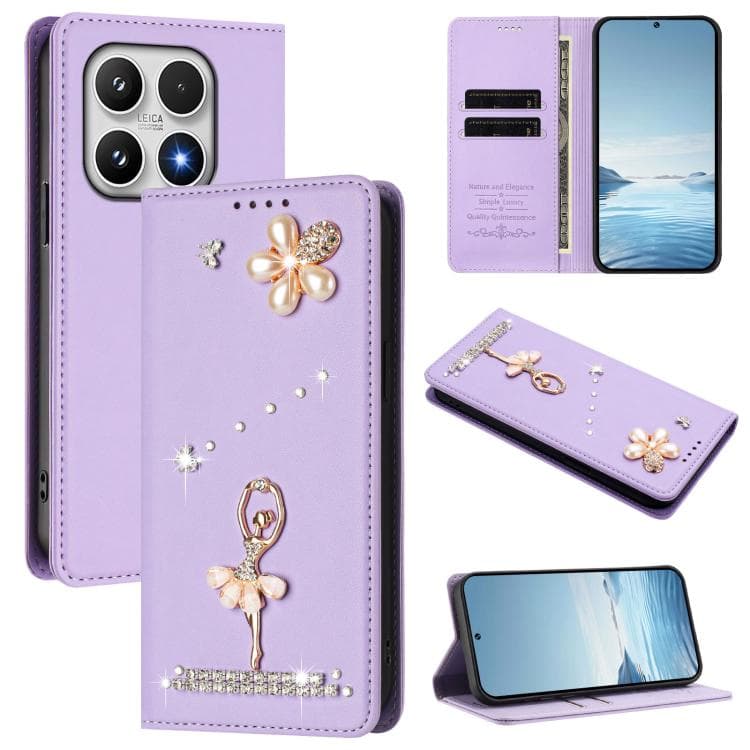 For Xiaomi 17 5G Ballet Girl Diamond Studded RFID Vegan Leather Phone Case(Light Purple) - Immagine 1