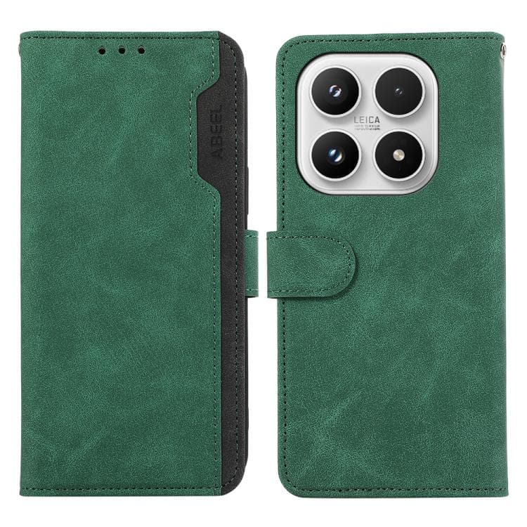 For Xiaomi 17 ABEEL Color Block Magnetic RFID Leather Phone Case(Green-Black) - Immagine 1