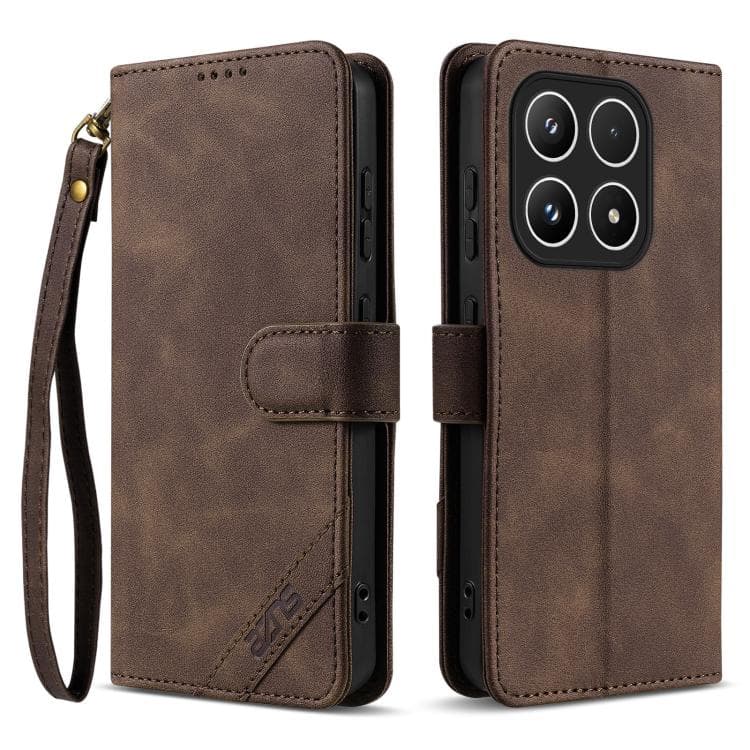 For Xiaomi 17 AZNS A2 Series Tri-Card Wallet RFID Vegan Leather Phone Case with Strap(Brown) - Immagine 1