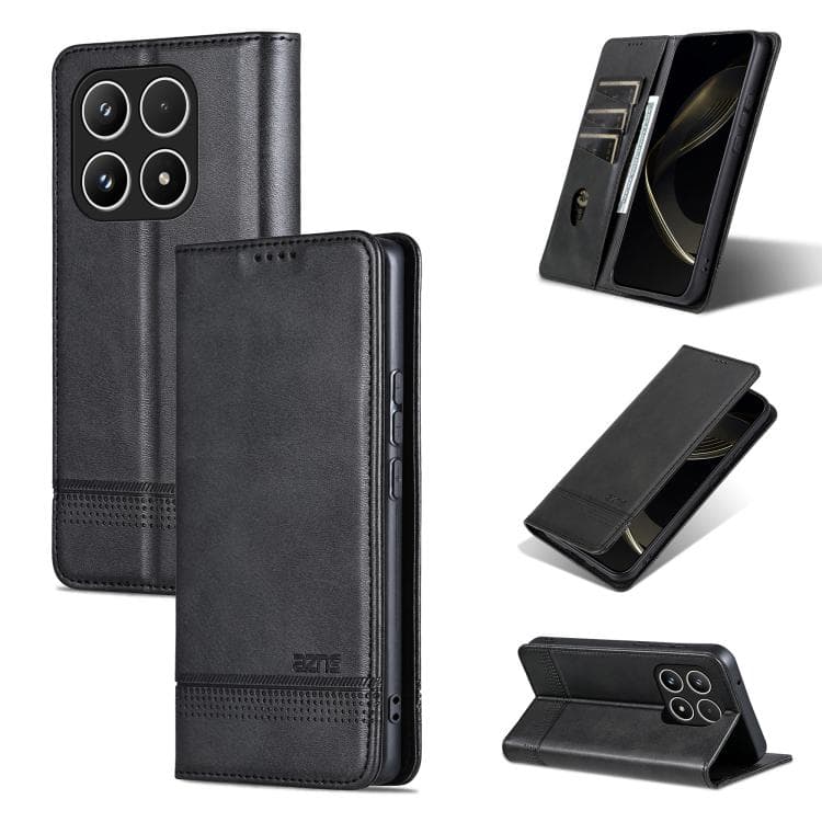 For Xiaomi 17 AZNS Magnetic Calf Texture Flip Leather Phone Case(Black) - Immagine 1