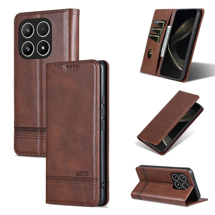 For Xiaomi 17 AZNS Magnetic Calf Texture Flip Leather Phone Case(Dark Brown) - Immagine 1