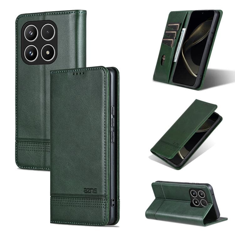 For Xiaomi 17 AZNS Magnetic Calf Texture Flip Leather Phone Case(Dark Green) - Immagine 1