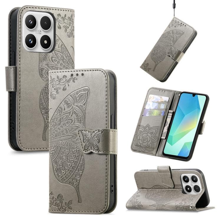 For Xiaomi 17 Butterfly Love Flower Embossed Leather Phone Case(Gray) - Immagine 1