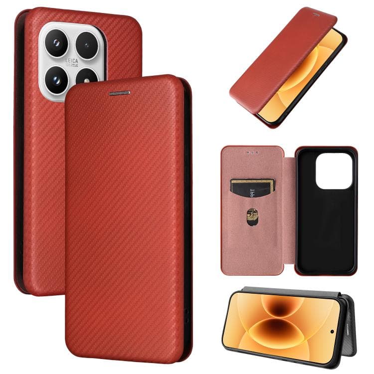 For Xiaomi 17 Carbon Fiber Texture Flip Leather Phone Case(Brown) - Immagine 1