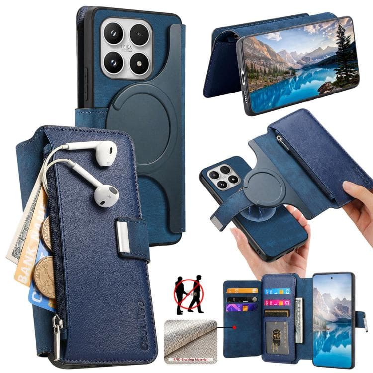 For Xiaomi 17 CaseNeo MagSafe RFID Anti-theft Zipper Wallet Retro Leather Phone Case(Blue) - Immagine 1