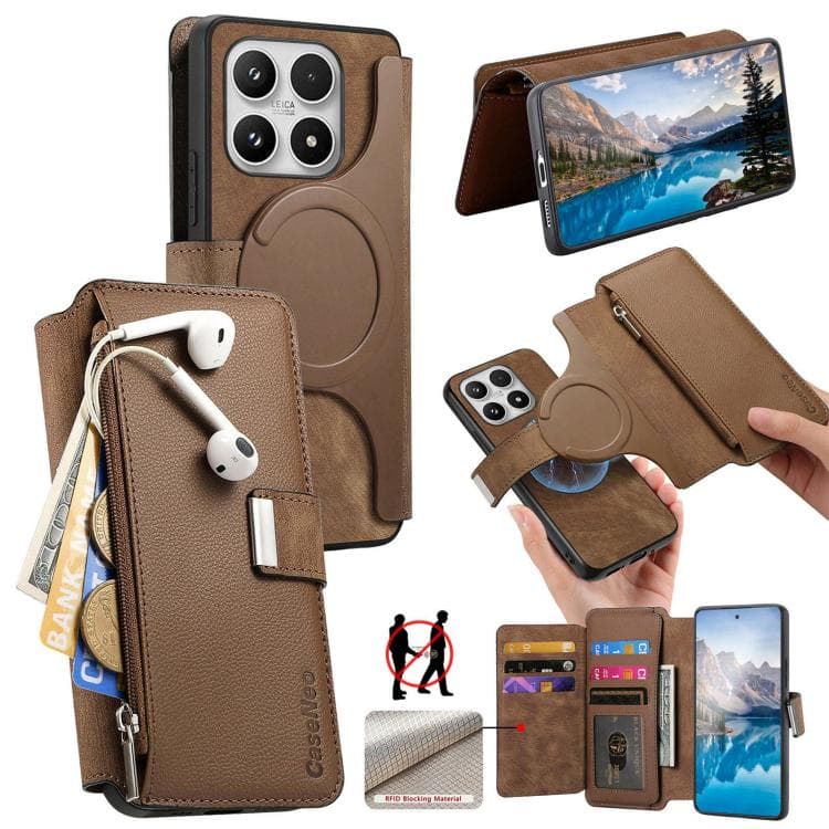 For Xiaomi 17 CaseNeo MagSafe RFID Anti-theft Zipper Wallet Retro Leather Phone Case(Brown) - Immagine 1