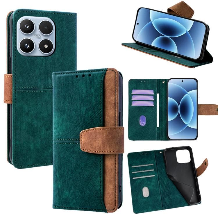 For Xiaomi 17 Color Stitching Skin Feel Leather RFID Blocking Phone Case(Green) - Immagine 1