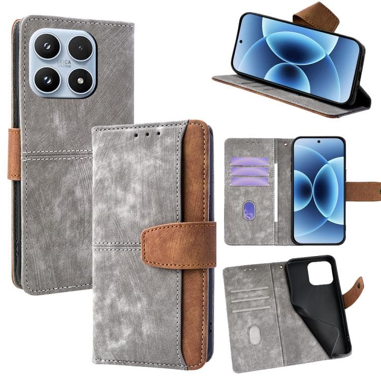 For Xiaomi 17 Color Stitching Skin Feel Leather RFID Blocking Phone Case(Grey) - Immagine 1