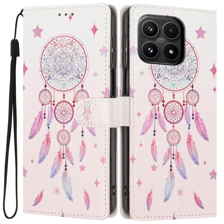 For Xiaomi 17 Colorful Painting Vegan Leather Phone Case with Lanyard(Feather Wind Chimes) - Immagine 1