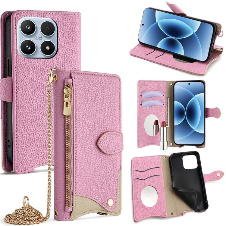 For Xiaomi 17 Crossbody Chain Fishtail Litchi Leather Phone Case(Pink) - Immagine 1