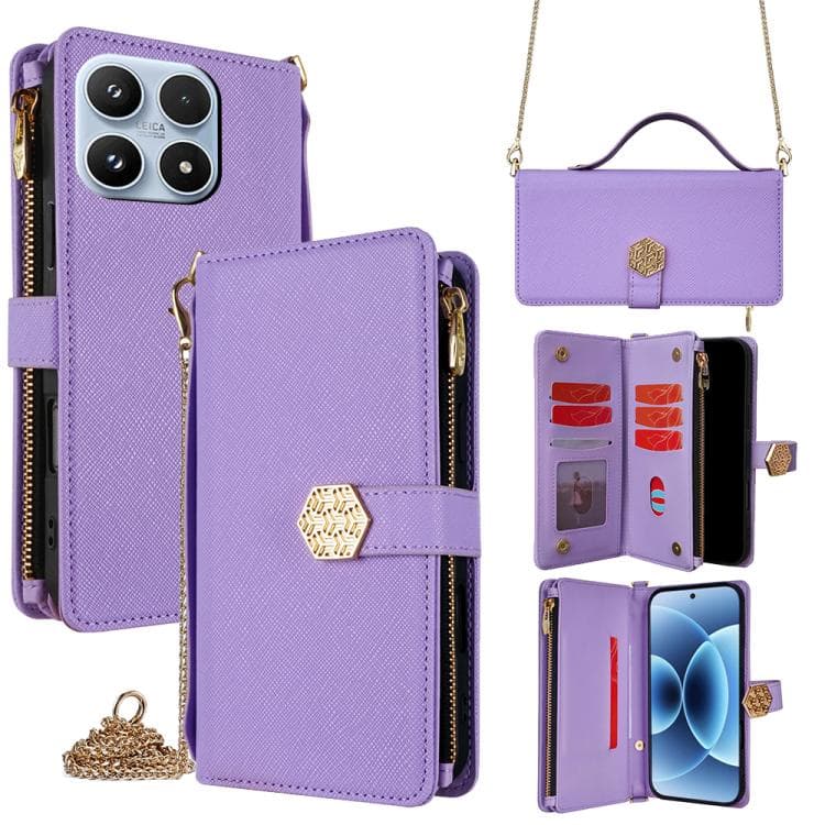 For Xiaomi 17 Crossbody Handle Cross Texture Leather Phone Case(Purple) - Immagine 1
