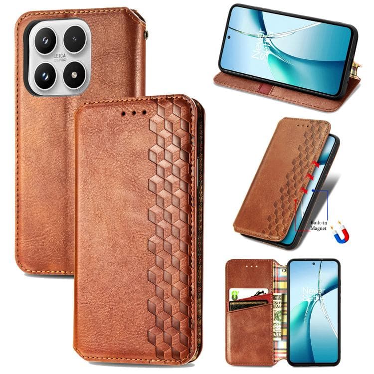 For Xiaomi 17 Cubic Grid Pressed Magnetic Leather Phone Case(Brown) - Immagine 1