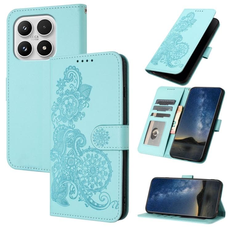 For Xiaomi 17 Datura Flower Embossed Flip Leather Phone Case(Light Blue) - Immagine 1