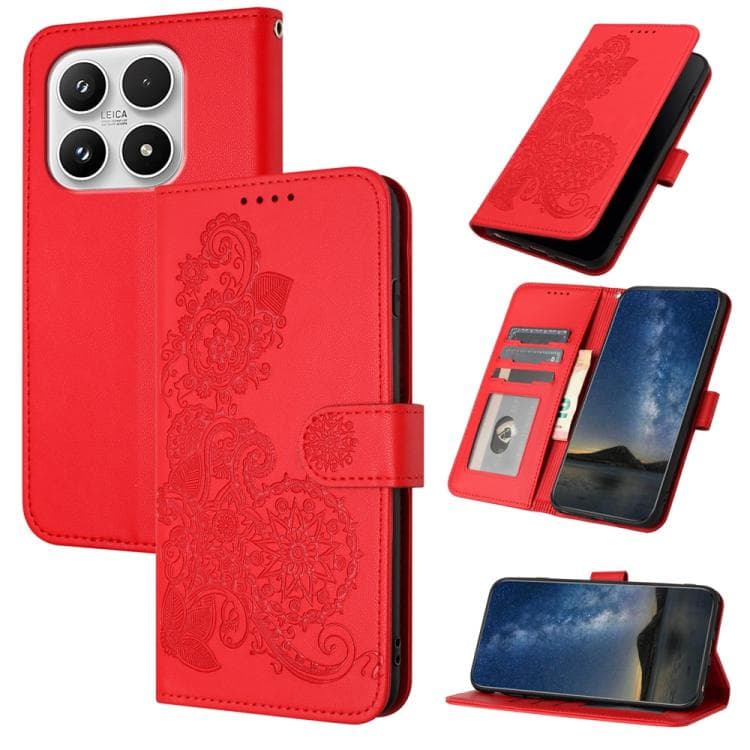 For Xiaomi 17 Datura Flower Embossed Flip Leather Phone Case(Red) - Immagine 1