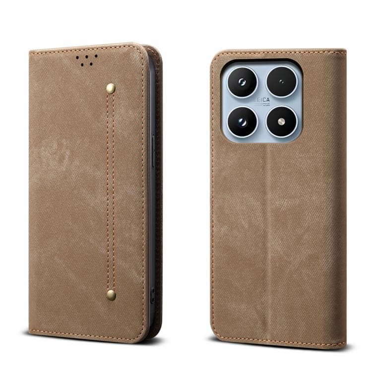For Xiaomi 17 Denim Texture Casual Style Horizontal Flip Leather Case(Khaki) - Immagine 1