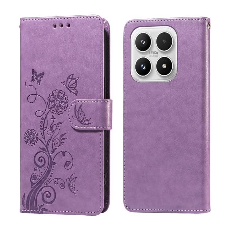 For Xiaomi 17 Embossed Butterfly Flowers Leather Phone Case(Purple) - Immagine 1