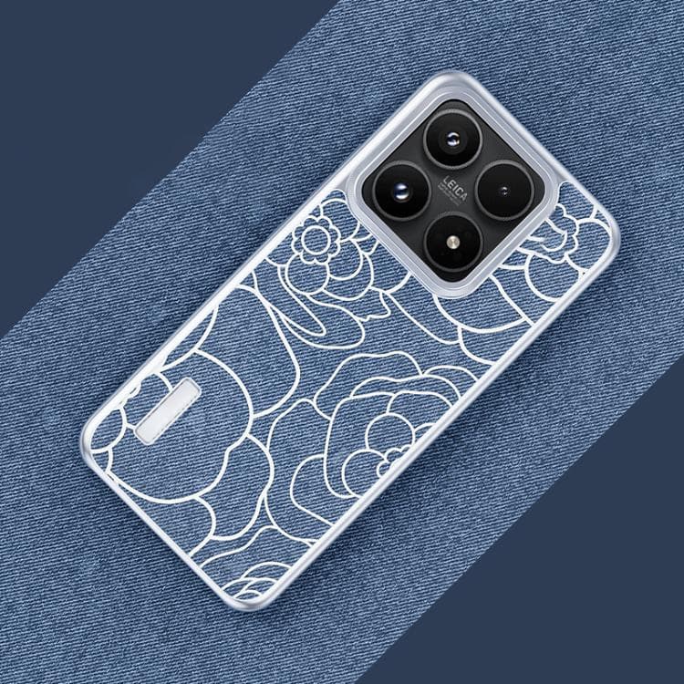 For Xiaomi 17 Embossed Camellia Wool Linen Fabric Magnetic Three Guarantees Phone Case(Light Blue) - Immagine 1