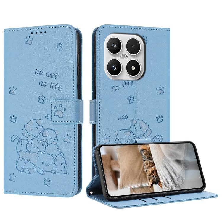 For Xiaomi 17 Embossed Kitten Phone Leather Case with Lanyard(Blue) - Immagine 1