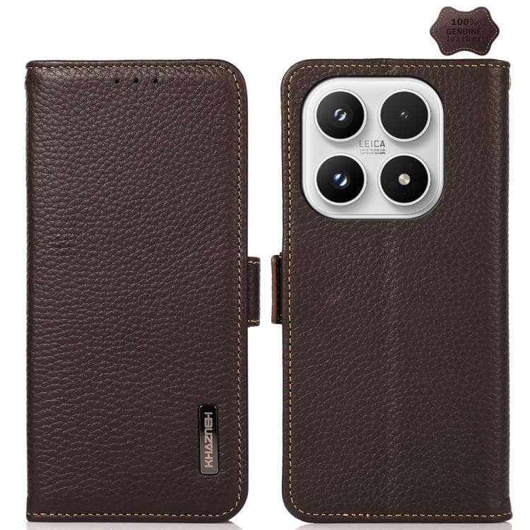 For Xiaomi 17 KHAZNEH Side-Magnetic Litchi Genuine Leather RFID Phone Case(Brown) - Immagine 1
