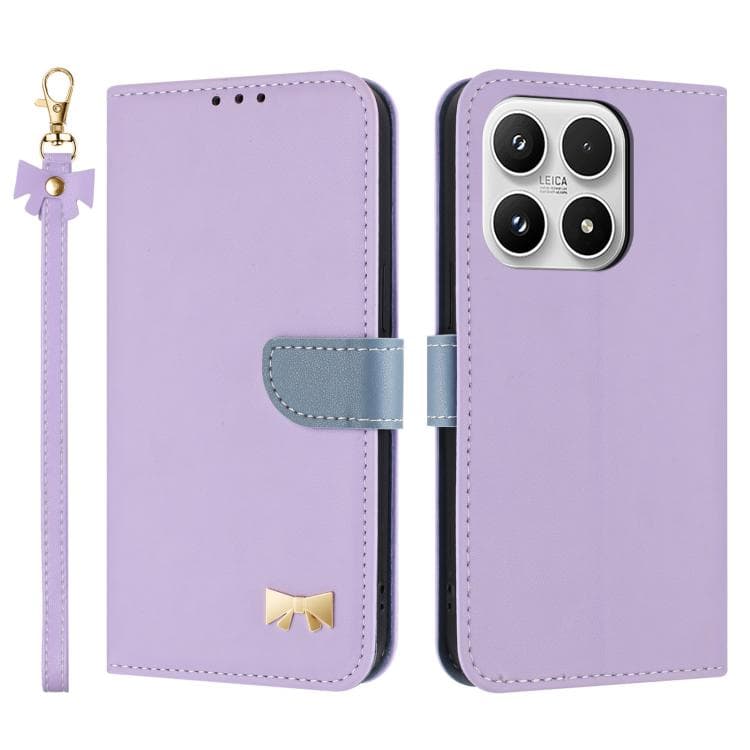 For Xiaomi 17 Metal Bow Leather Phone Case with Hand Strap(Purple) - Immagine 1
