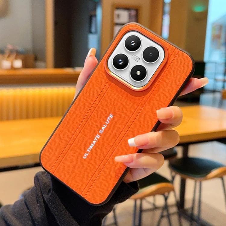 For Xiaomi 17 Metal Camera Lens Frame Buttons Vegan Leather Phone Case(Orange) - Immagine 1